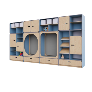 Детская стенка с местом для хранения и зонами отдыха из коллекции «НЕГА» (цвет голубой) - «globural.ru» - Псков